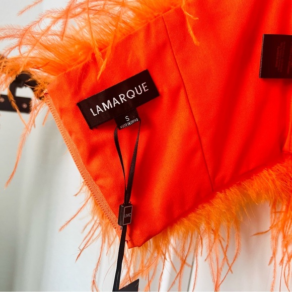 Lamarque Zaina Strapless Feather Bandeau Top Orange Party Crop Bustier Small - Picture 6 of 13